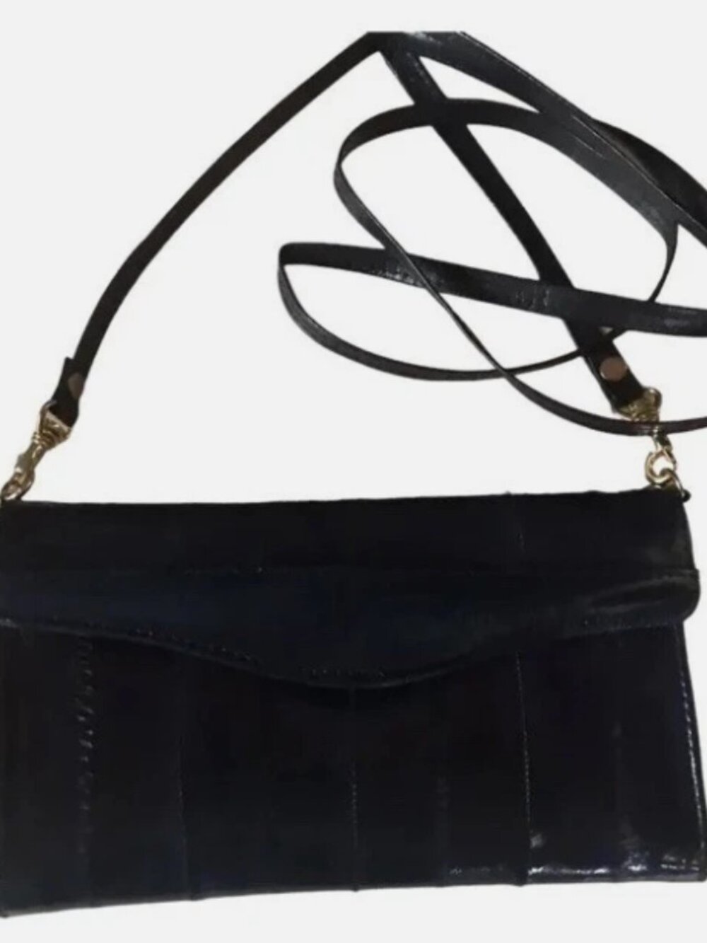 VINTAGE LEE SANDS GENUINE EEL NAVY BLUE SHOULDER CLUTCH REMOVABLE STRAP